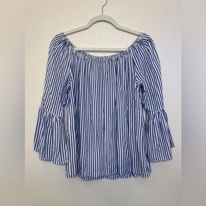 beachlunchlounge Women’s Rayon Blue and‎ White Striped Blouse Size M